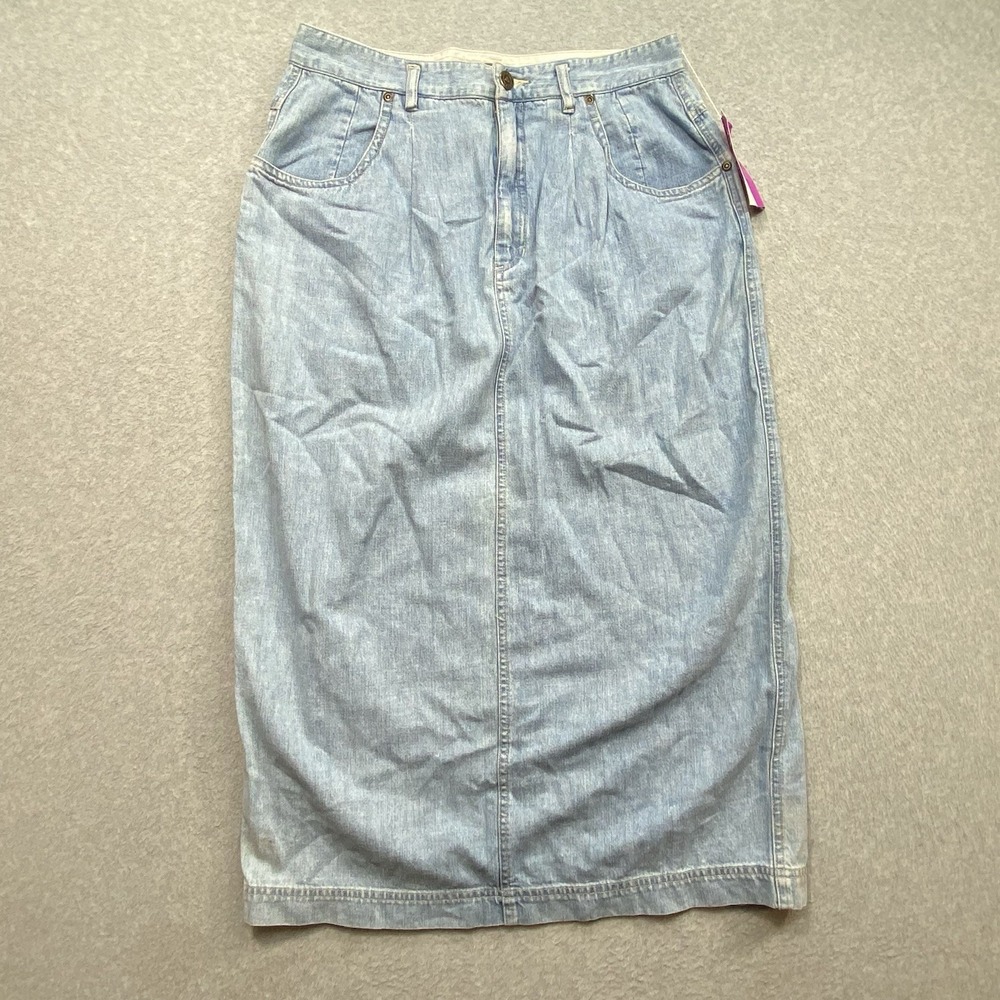 Lizwear Denim Maxi Skirt Sz 14 Womens Blue 90s Boho‎ High Waisted Pleated Long